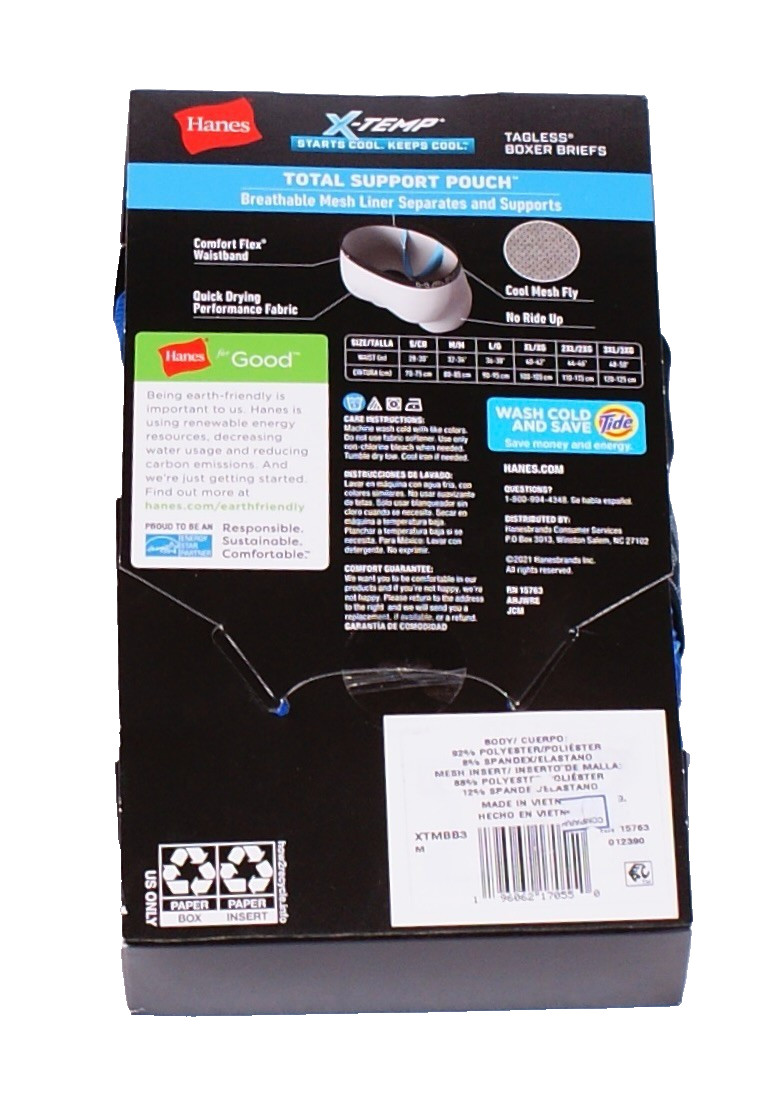 Hanes Men’s M 32-34 X-Temp Tagless 6″ Boxer Brief Underwear 3 in Package