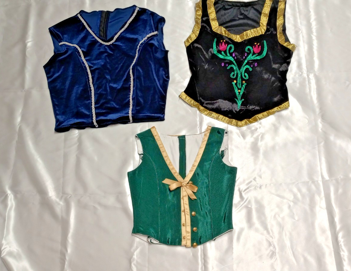 Handmade Lot 3 Girls Top Green Blue Black Velvet Gold Trim Child NEW