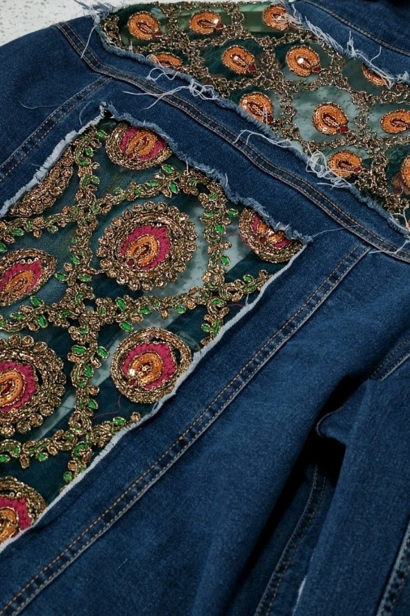 Customise Upcycled Panelled Distressed Festival Bohemian Hippie Denim Jacket
