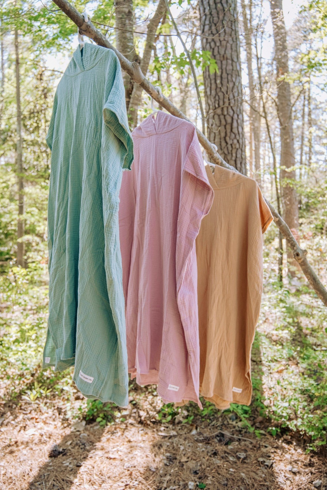 Pool Beach Coverup Hoodie Poncho Set Lot of Three Cotton Muslin Tan Sage Mauve