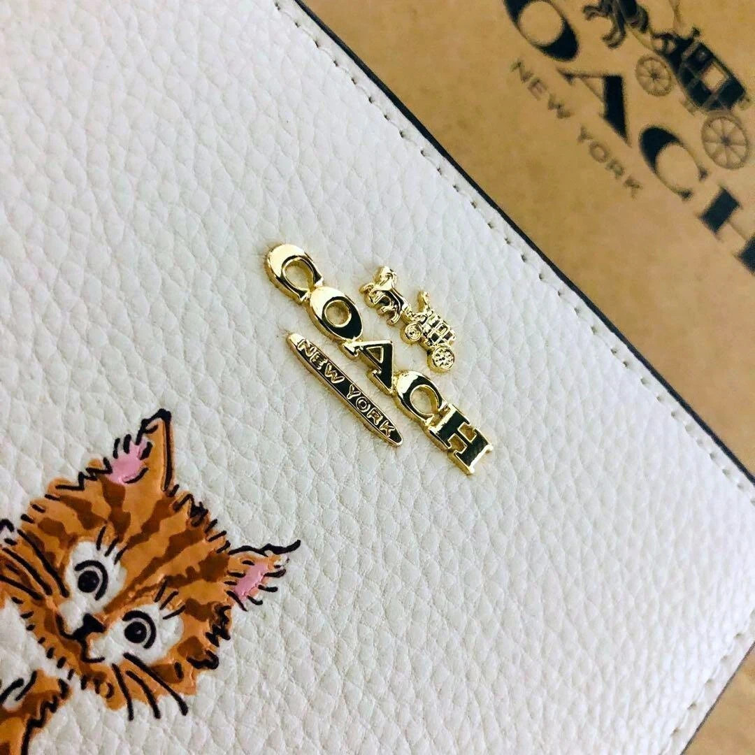 COACH Snap Wallet & Card holder With Dancing Kitten Cat CC472 Outlet New