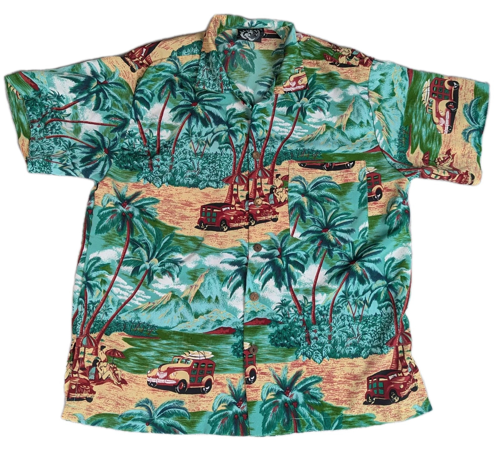 ULUWATU Hawaiian Tropical Shirt Men M Bali Island Red Station Wagon Short Sleeve