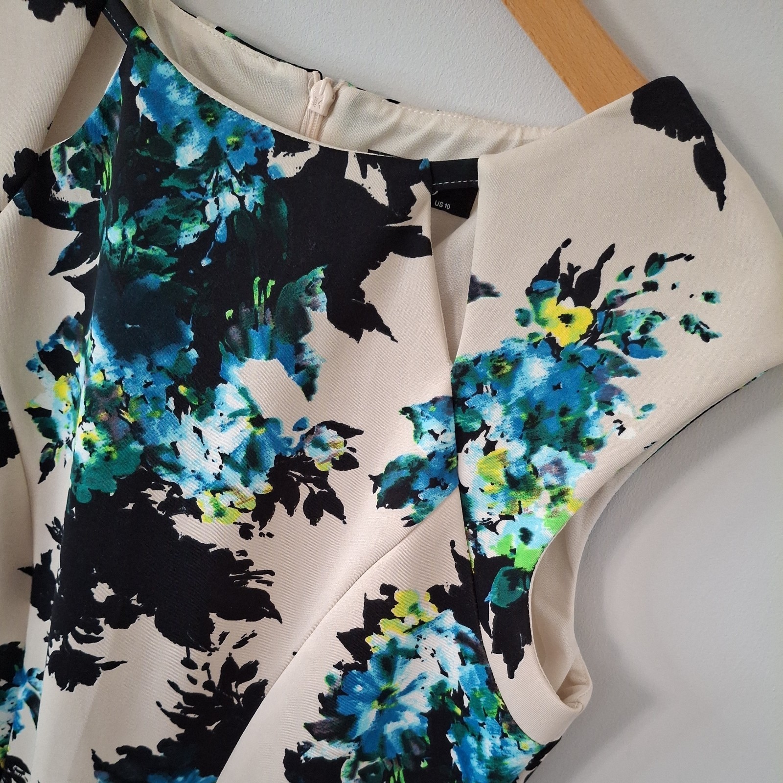 Wallis Dress Size 14 shift floral white beige blue black wedding event party