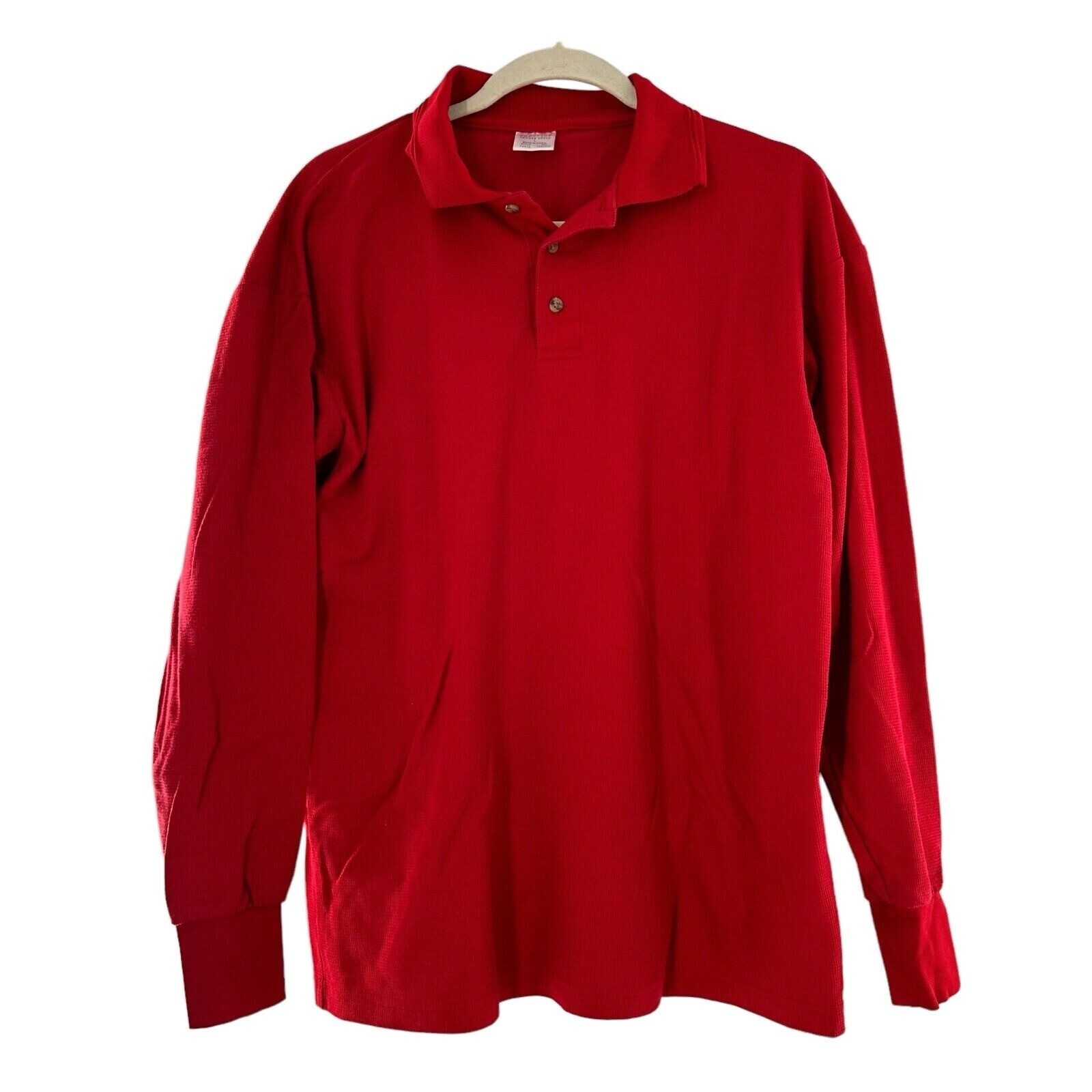 Red Polo Shirt Superior Uniform Group L Waffle Knit Fabric Button-Up Shirt a