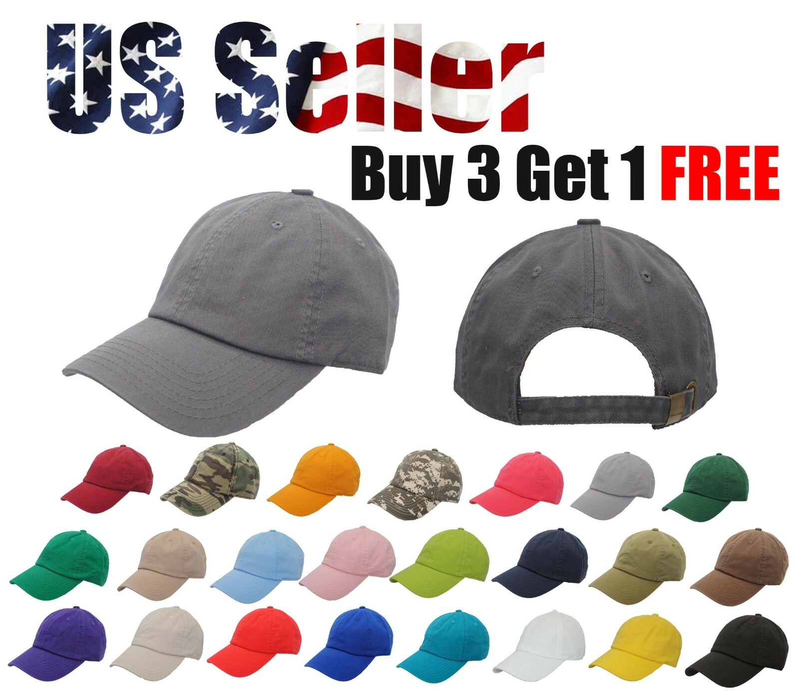 Polo Style Cotton Baseball Cap Ball Dad Hat Adjustable Plain Solid Washed Unisex