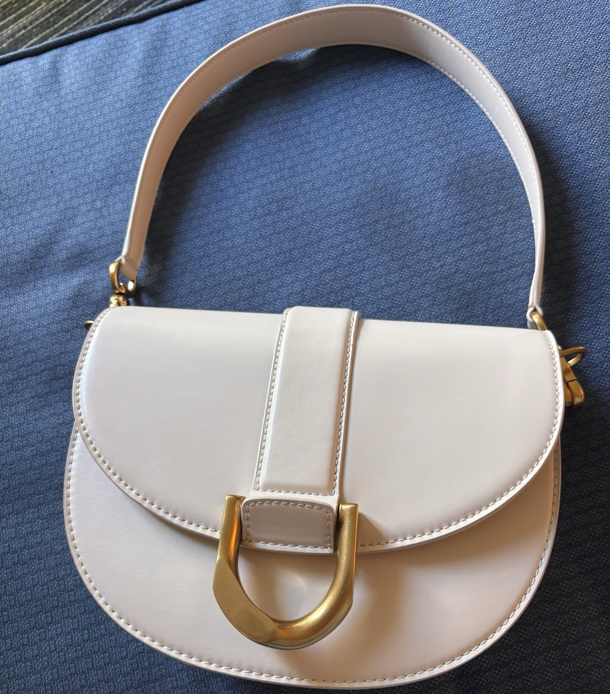 Charles & Keith Women’s Beige Semi-Circle Shoulder Bag, Buckle, Gold Hardware