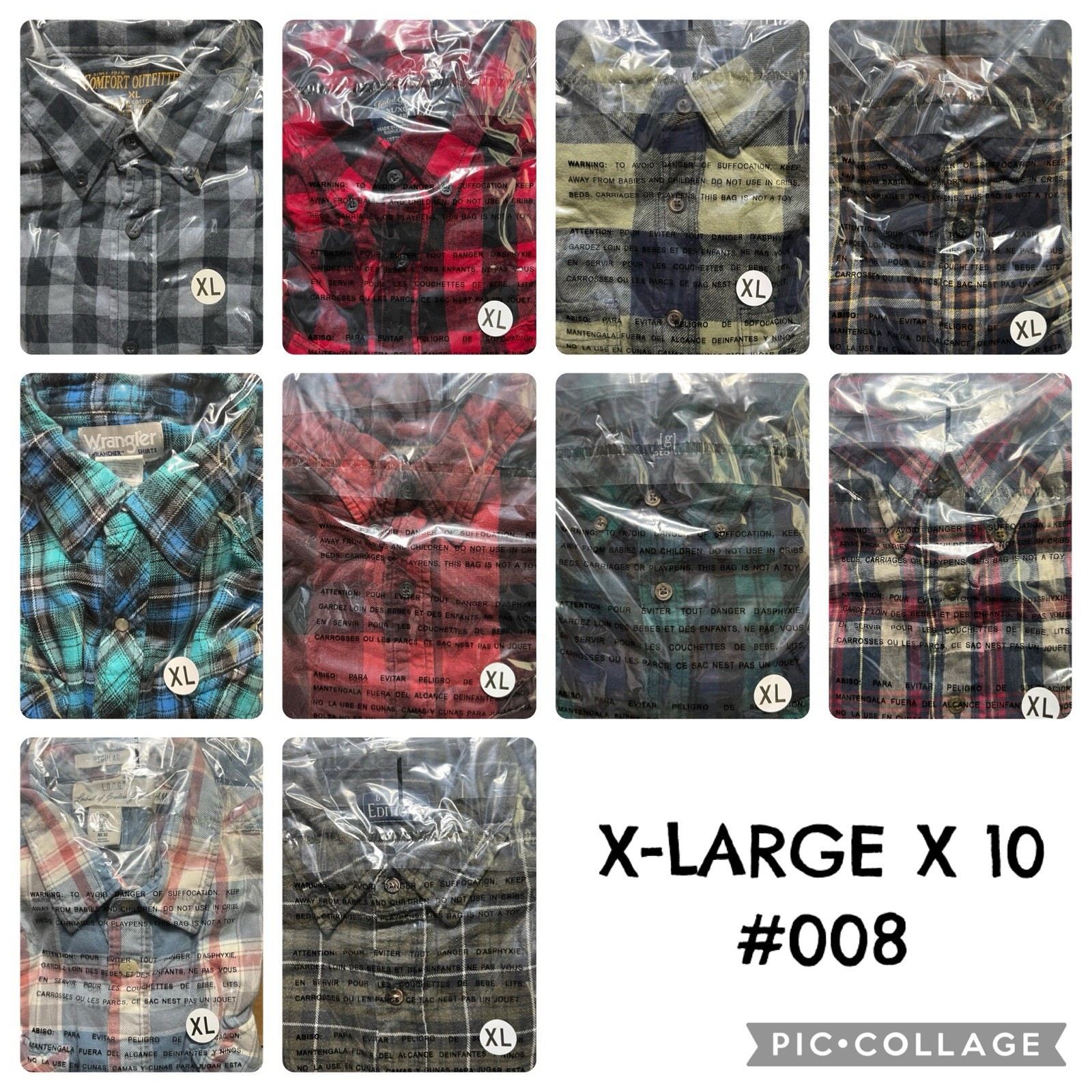 10 Piece Flannel Shirt Lot Sz XL Flannels Vintage Modern Repurpose Upcycle #008