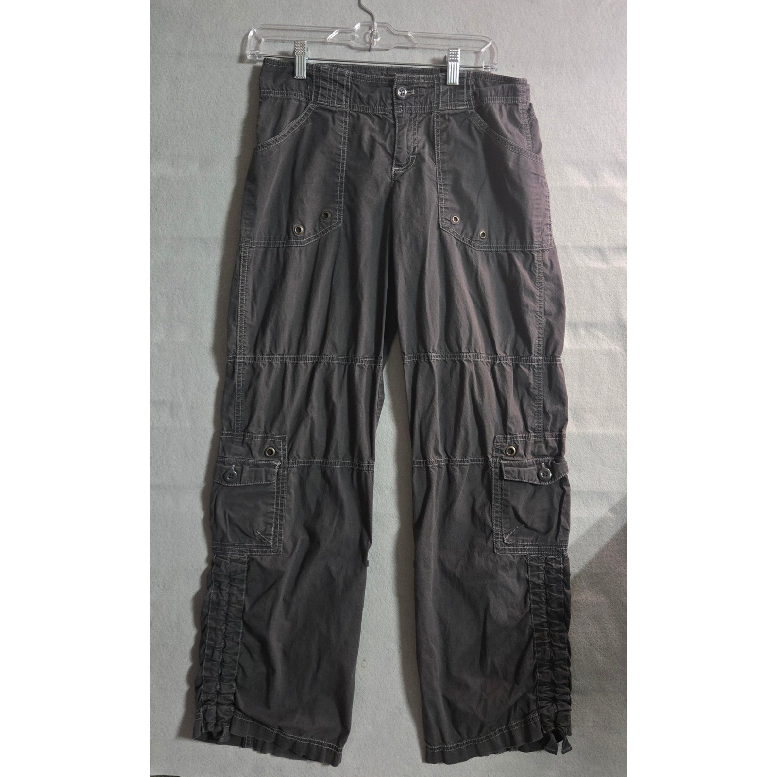 Lucy Womens Cargo Pants Charcoal Gray Ruched Leg Utility Hiking Trousers XS