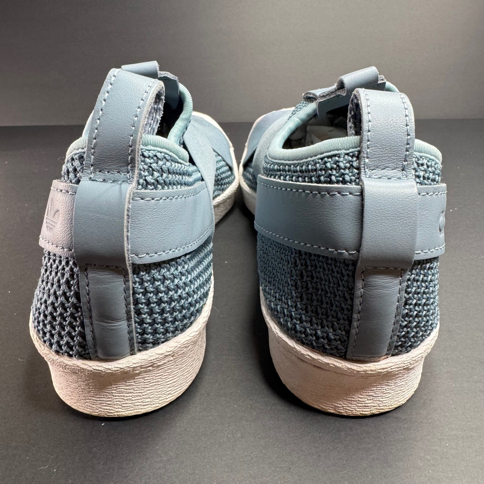 Adidas Superstar Slip-On Ash Grey Blue Knit Shell Toe Sneakers AQ0869 Womens 9