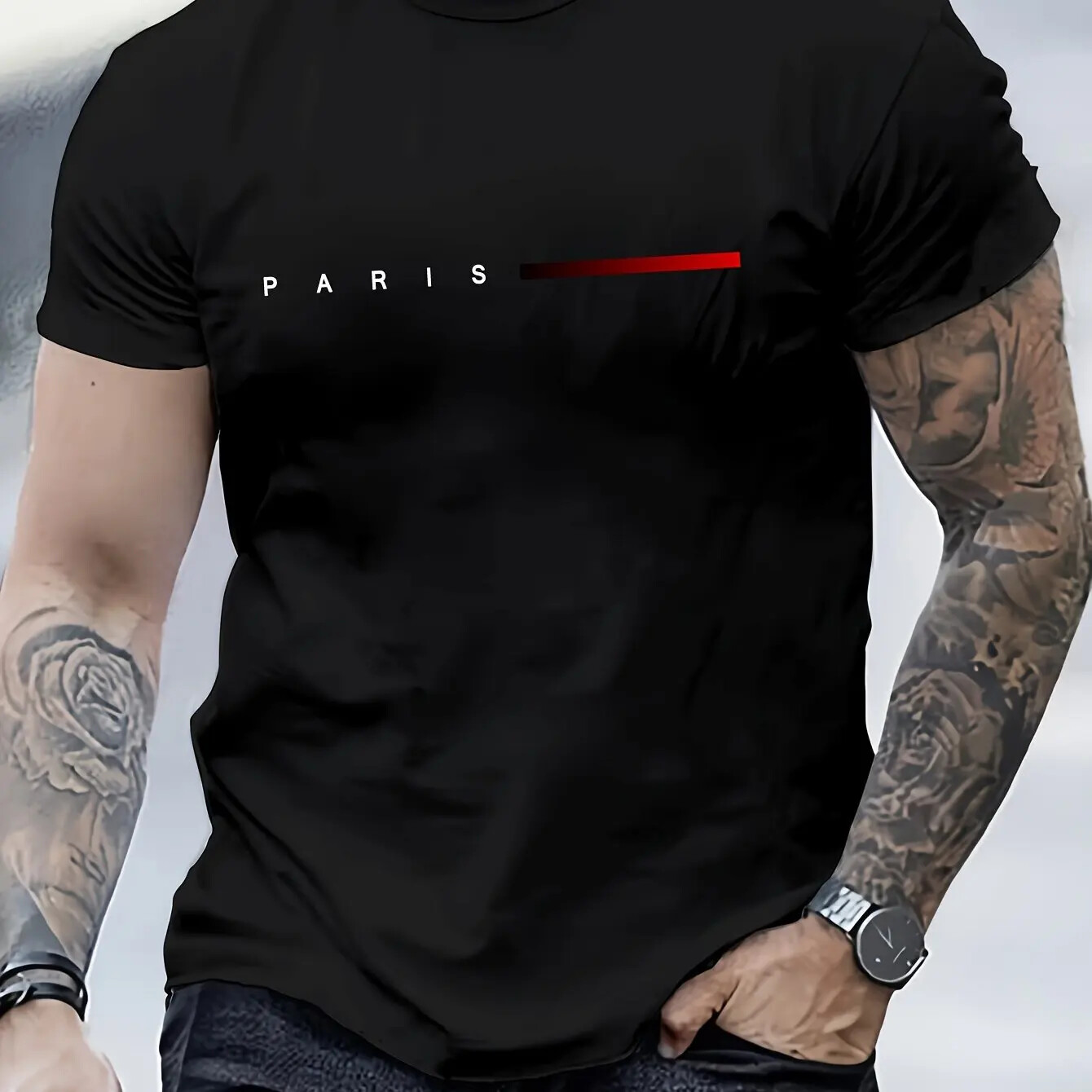 Men’s T-Shirt Paris Print Stylish Street Fashion Normal Fit Round Neck 2XS-5XL