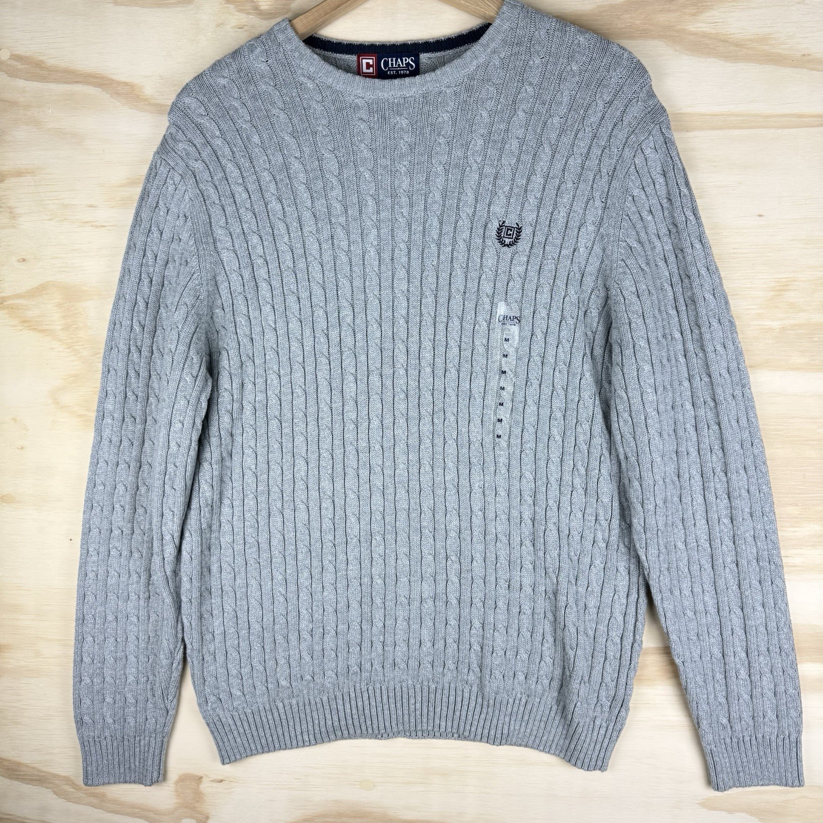 Men’s Chaps Sweater Medium Cable Knit Chunky Fisherman Pullover Crewneck Sweater