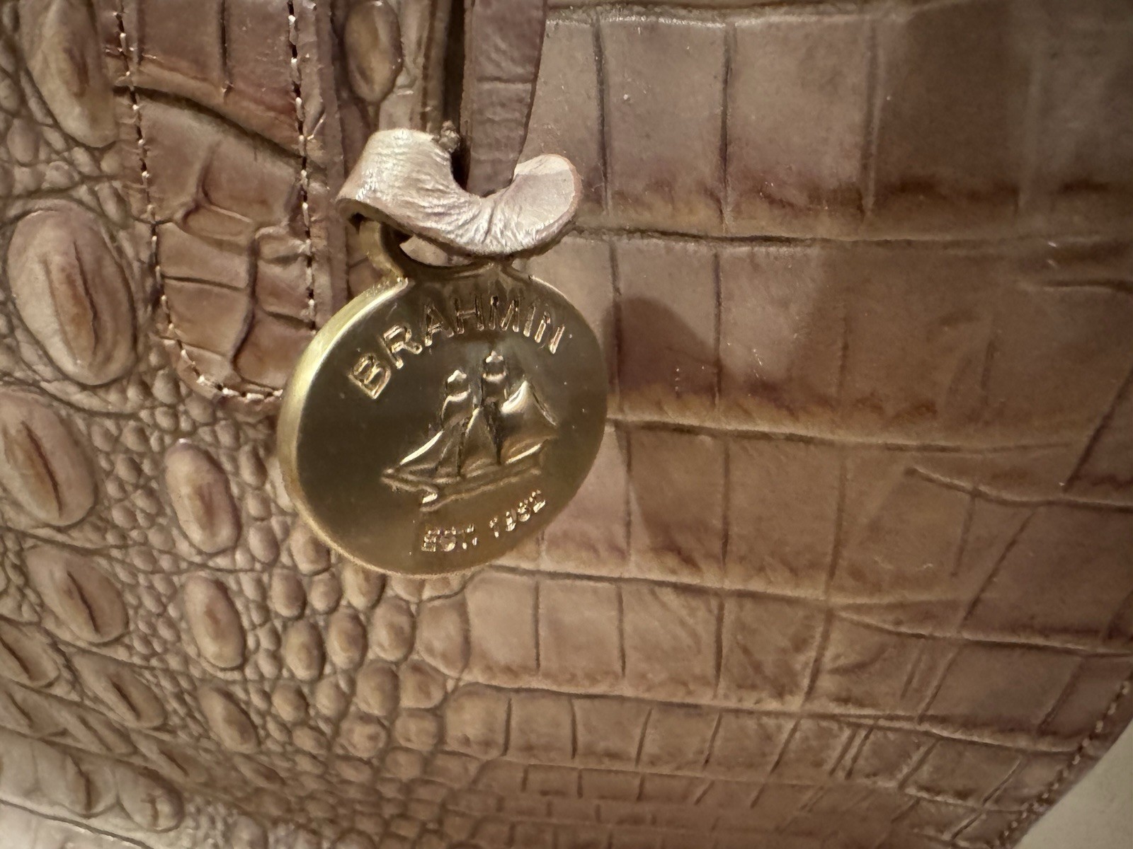 BRAHMIN Anywhere Melbourne Croc Embossed Leather Tote Shoulder Beige Handbag