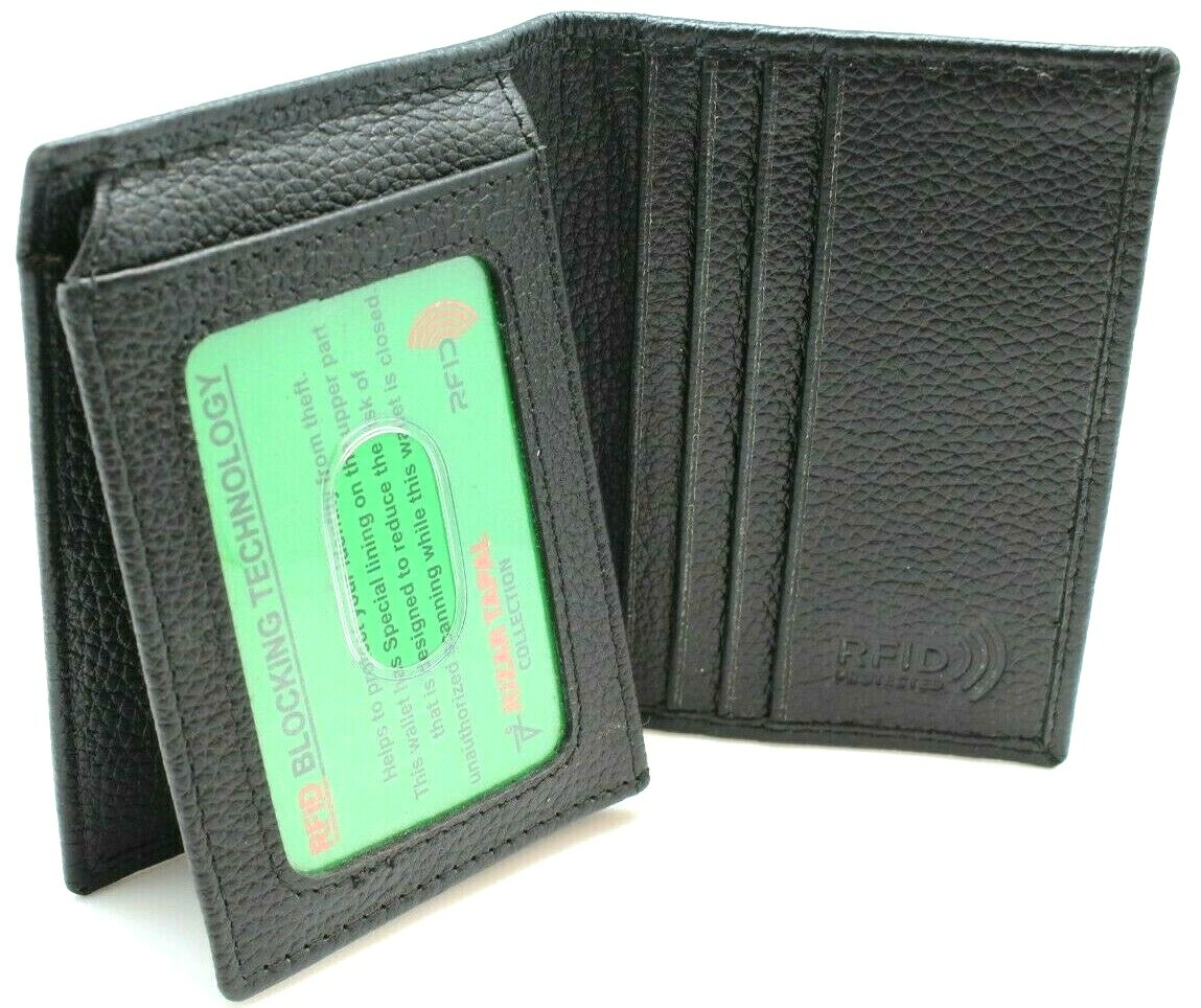 RFID safe Top Grain Leather L-Fold Wallet for Men Student ID Card Case Holder