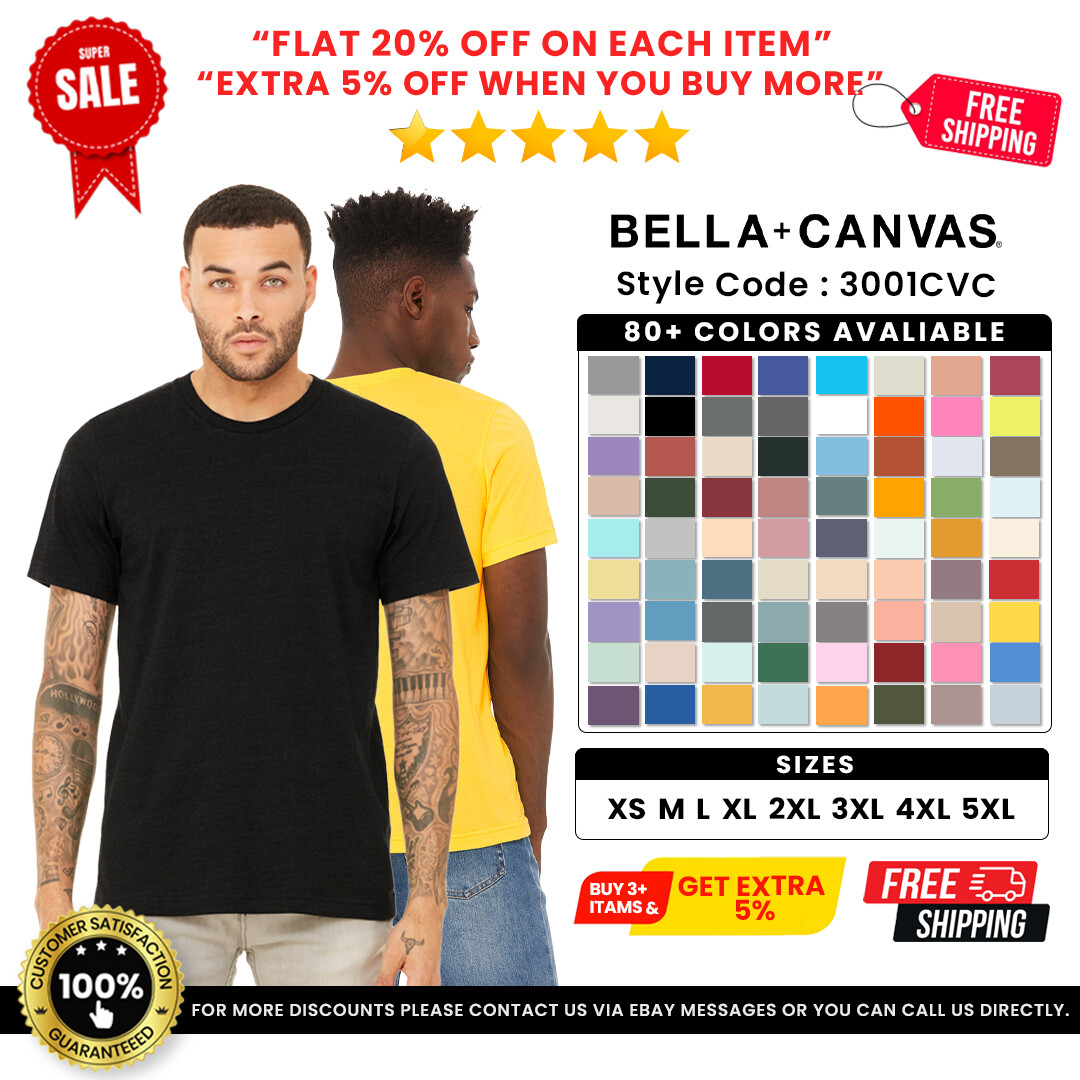 Bella + Canvas 3001CVC Unisex T-Shirt Heather Stylish Tee Retail Fit CVC T Shirt