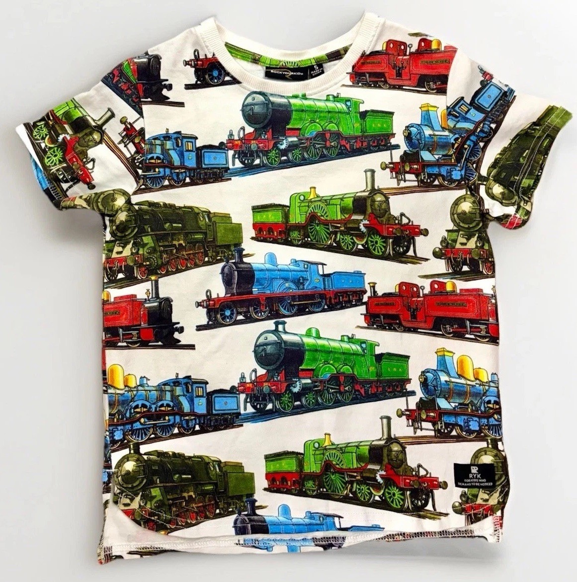 Rock Your Kid Short Sleeve Graphic Trains T-Shirt Boys 5 NEW w/out Tags