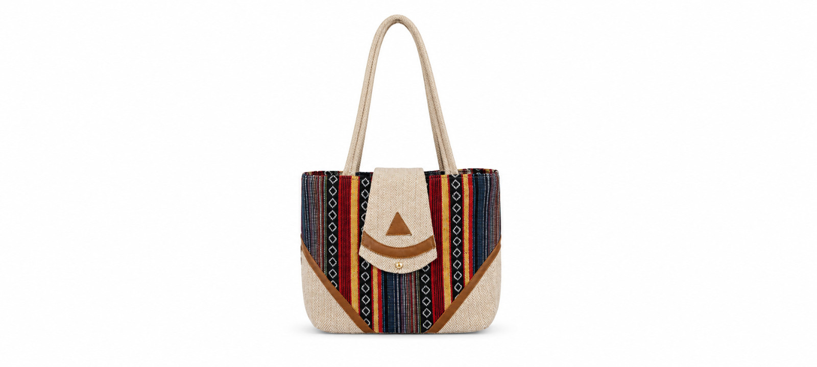 Handcrafted Boho Cotton Shoulder Bag Faux Leather Women Multi Pocket Tote Nepal