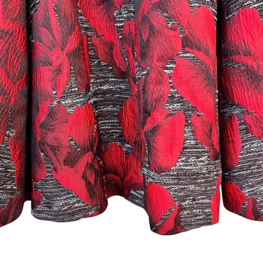 Adrianna Papell Floral Jacquard Fit & Flare Dress Red Black V-Back Old Money 4