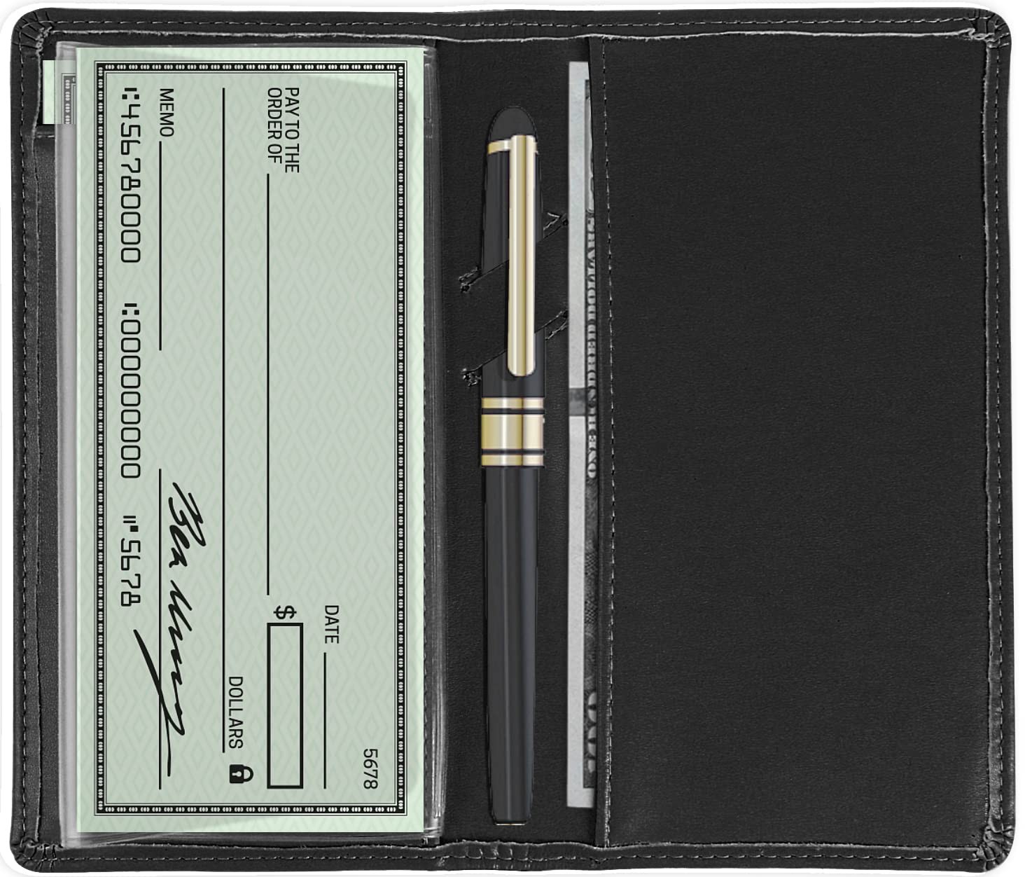 Sanlykate Leather Checkbook Cover for Men and Women, Check One Size, Black
