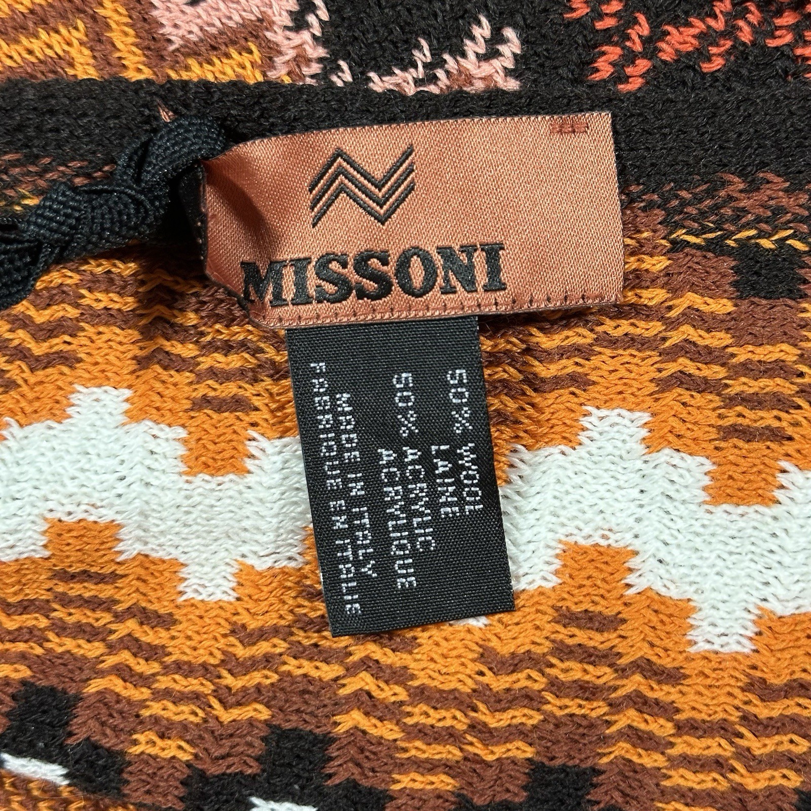 Missoni Women’s Zig Zag Knit Neck Scarf Multicolor Fringe Wool Italy 190×45 cm