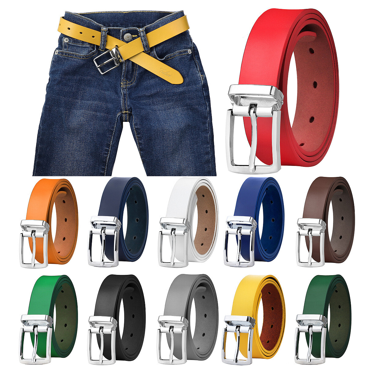 Falari Kids Leather Belts for Boys 1″ Trim to Fit – One Piece Leather Cutting