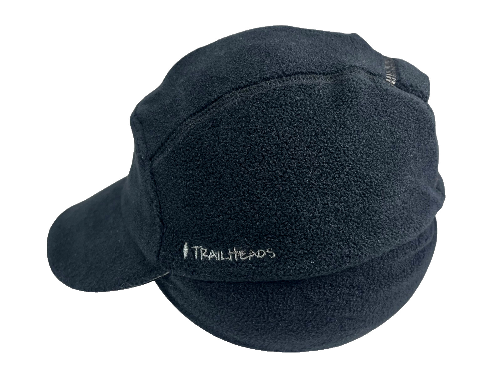 TRAILHEADS Black Warm FLEECE WINTER HAT Ear-Flap Pony-Tail Hike Ski Snowboard