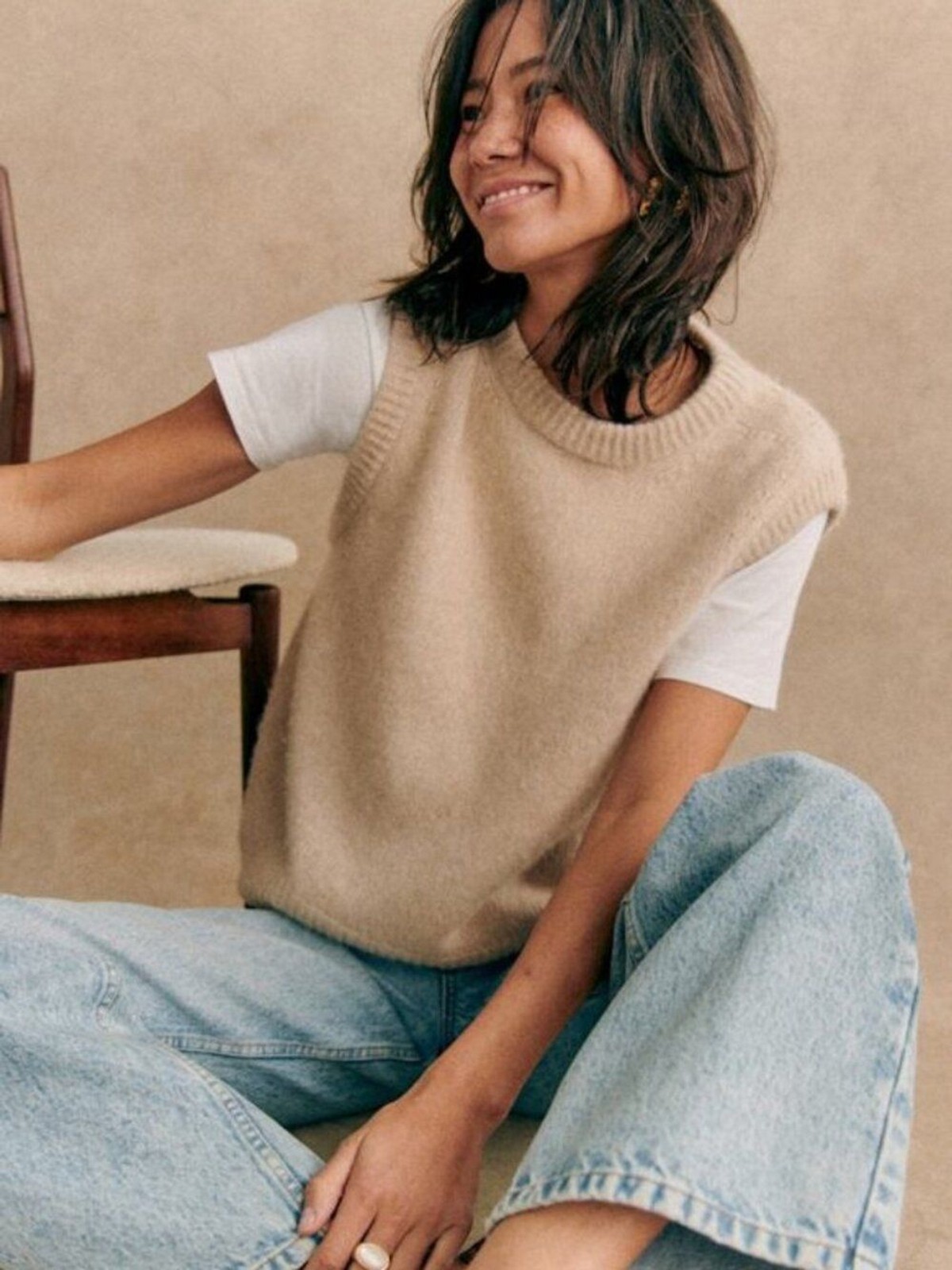 EUC Sezane Samuel Alpaca Blend Sweater Vest Vanilla Beige Small