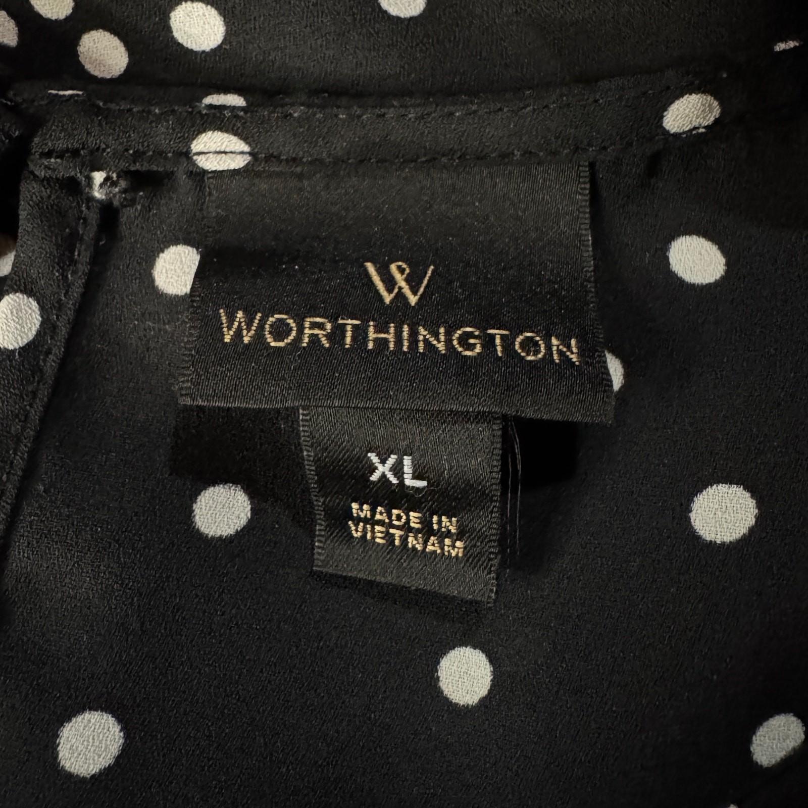 Worthington X-Large Top Polka Dot Long Flared Sleeves Keyhole Semi-Sheer Black