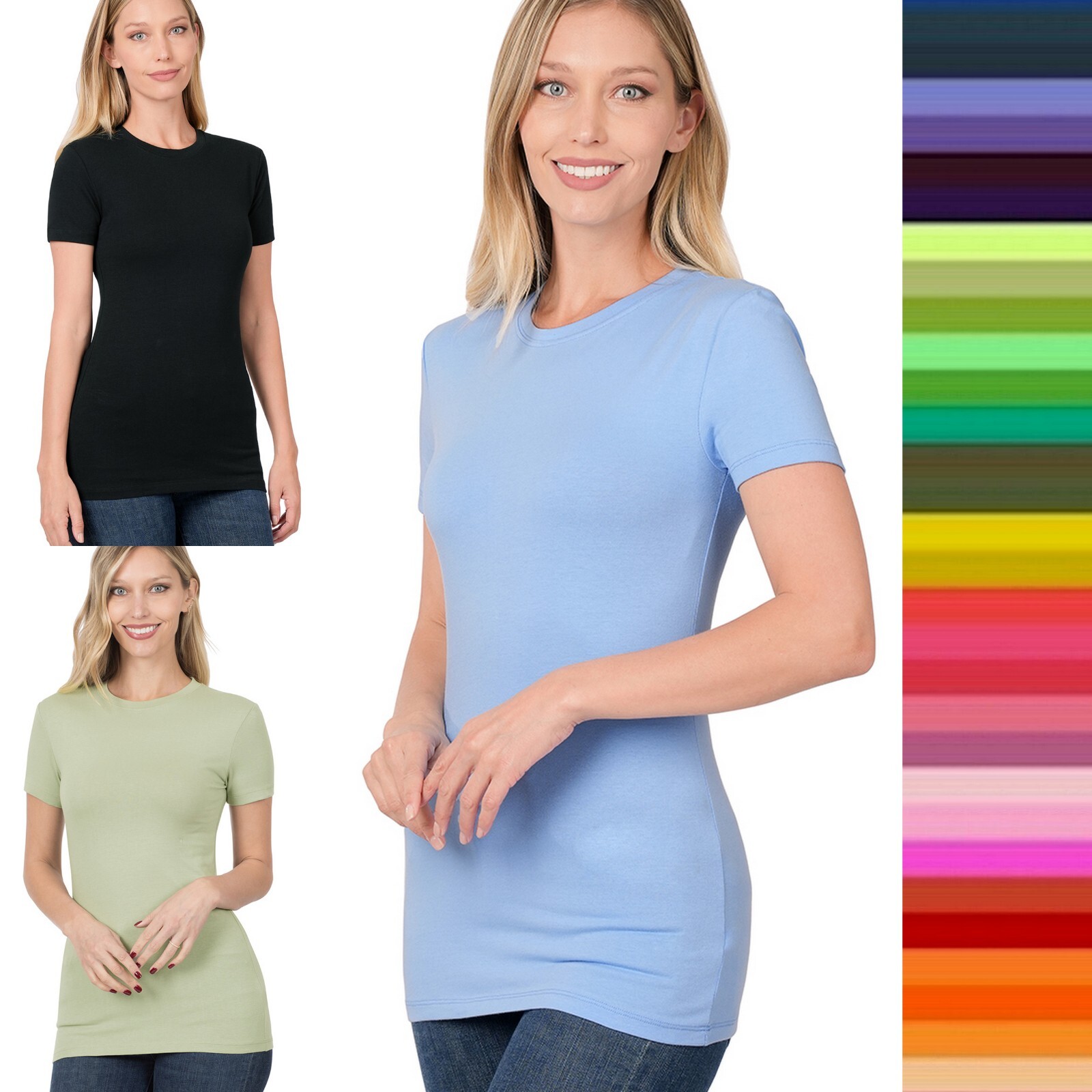 Women’s Crew Neck Cotton T-shirt Short Sleeve Basic Plain Tee Soft Stretch Top