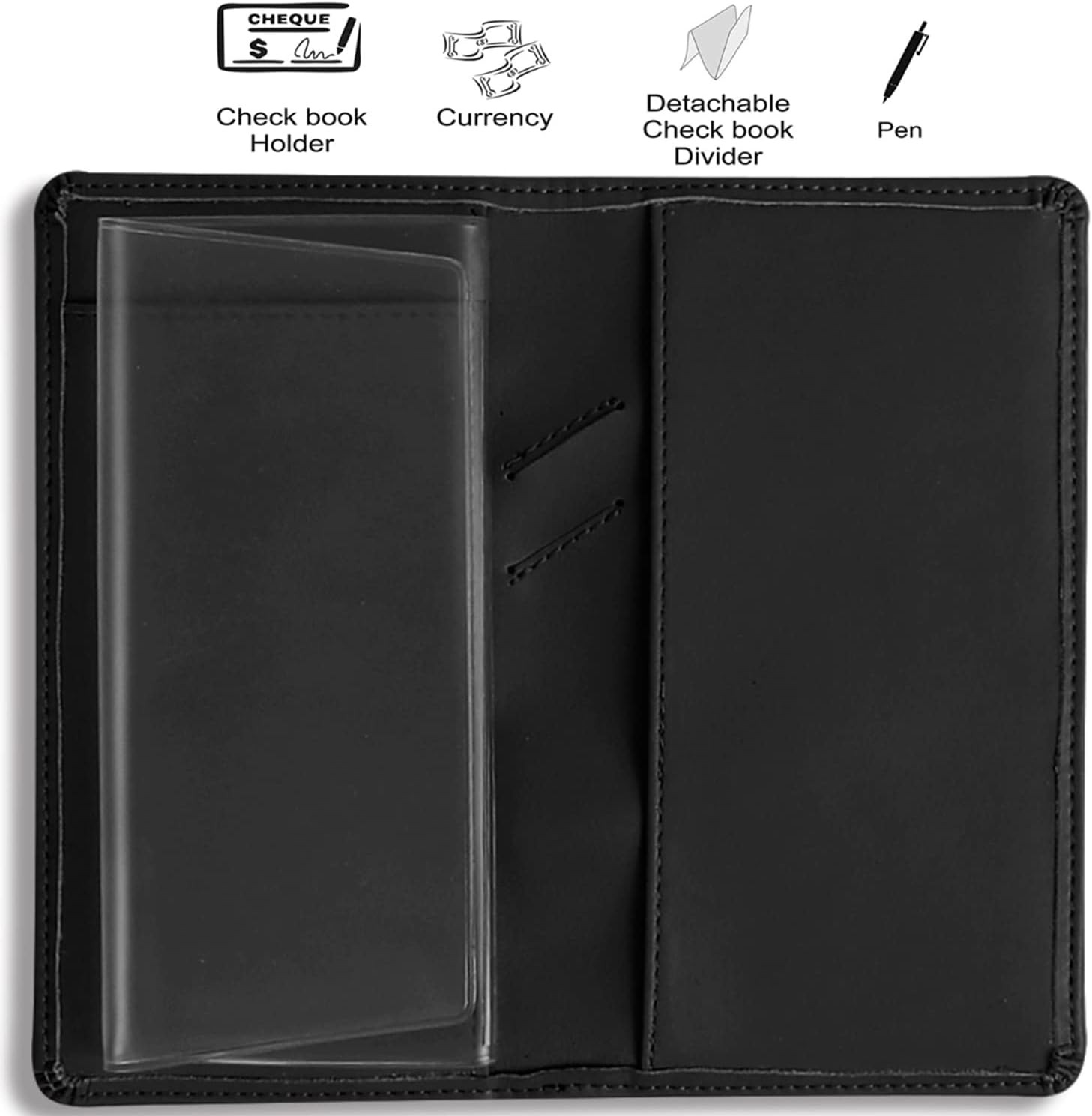 Sanlykate Leather Checkbook Cover for Men and Women, Check Book Case Black