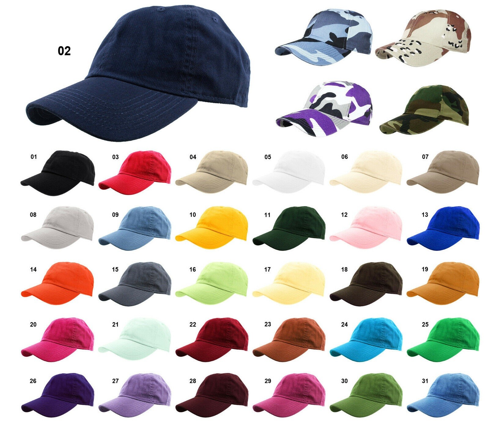 Falari Baseball Cap 100% Cotton Golf Cap Hat Adjustable Polo Style Plain Solid