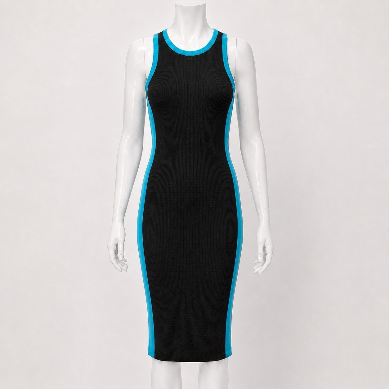 Michael Michael Kors XL Ribbed Knit Tank Dress Black Turquoise Sleeveless