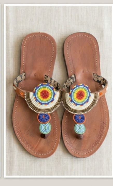Traditional Maasai Beaded Women’s Gladiator Sandals US 6.5 – Handmade in Kenya
