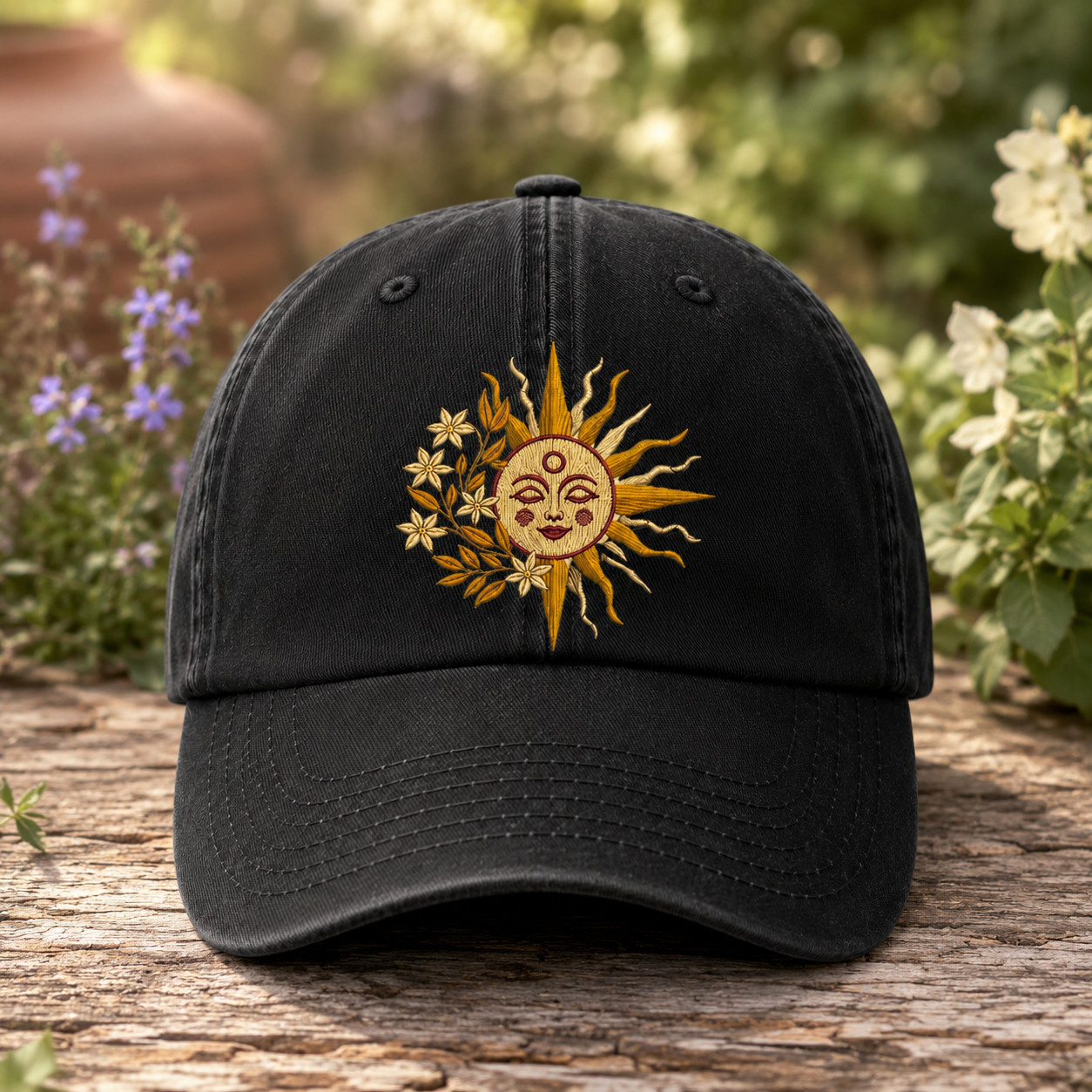 Celestial Sun Embroidered Baseball Cap, Boho Astrology Dad Hat