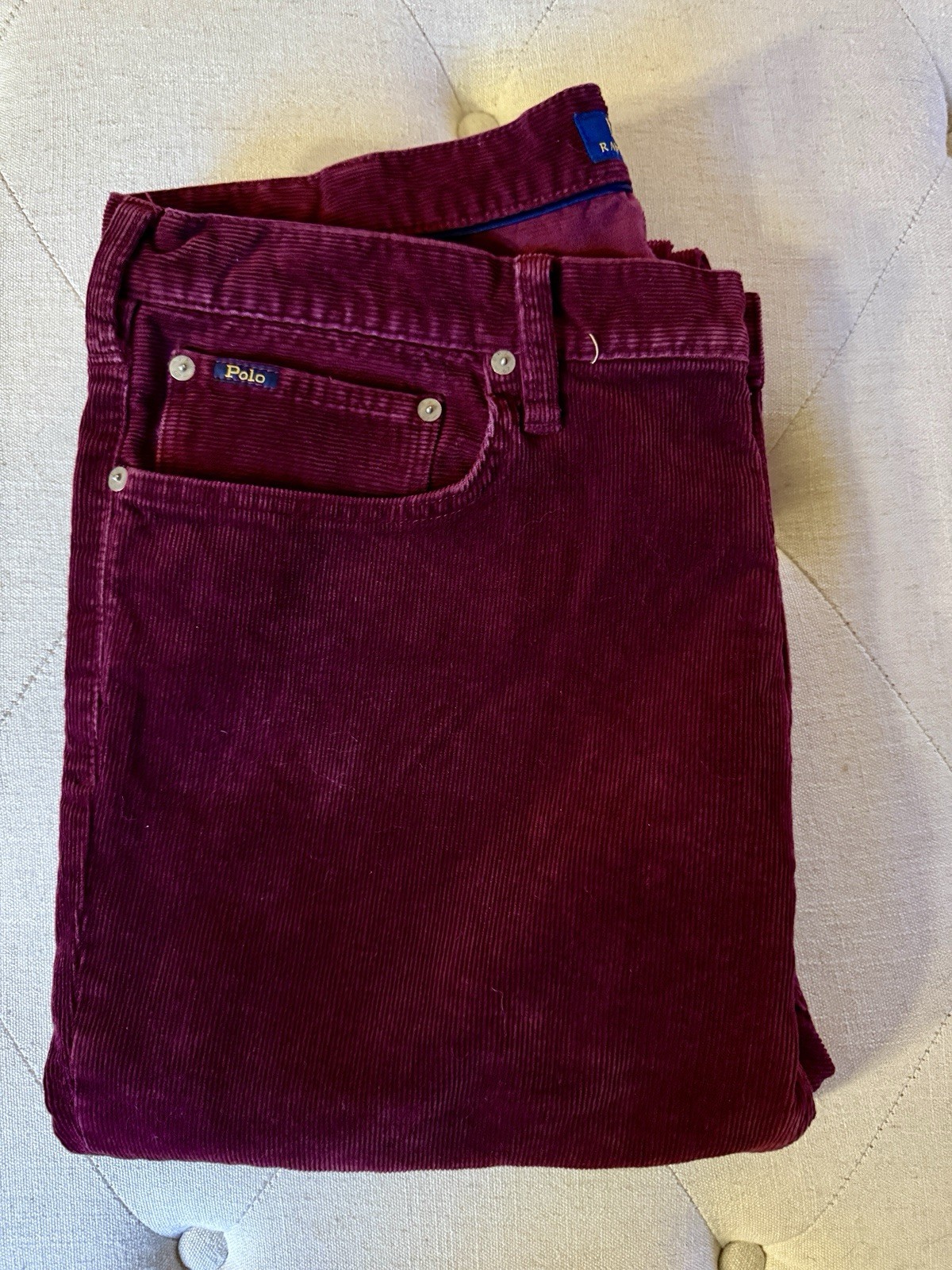 Polo Ralph Lauren Varick Slim Straight Corduroy Pants Mens 36×32 Maroon Stretch