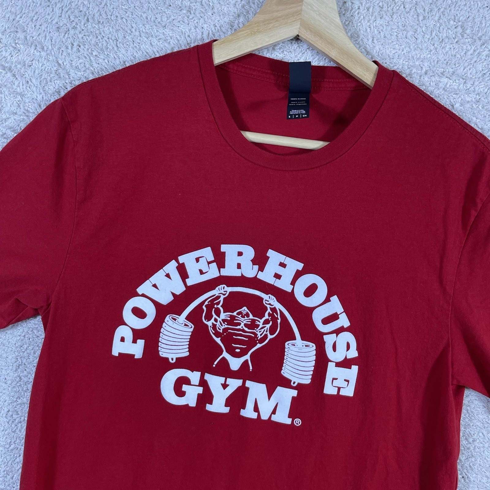 Powerhouse Gym T-Shirt Adult Small Red Bodybuilding Lifting Logo Cotton Y2K