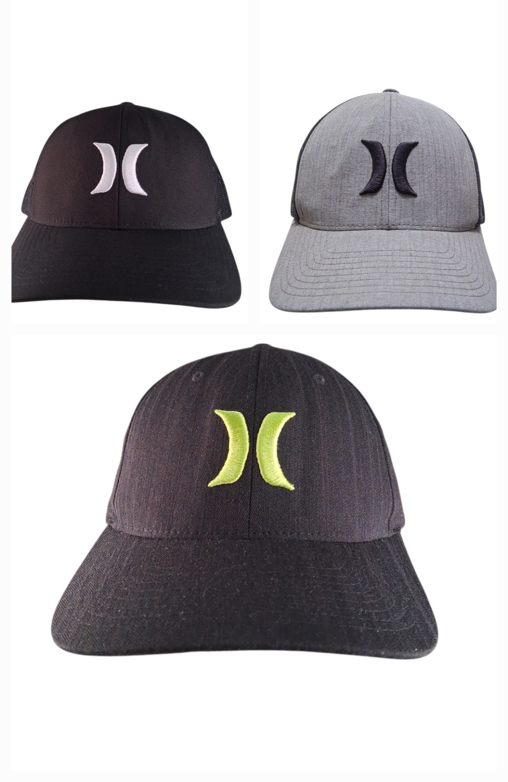Hurley Hat Bundle (3) 2 Snapback Trucker Black Grey 1 Fitted L/XL Surf skate