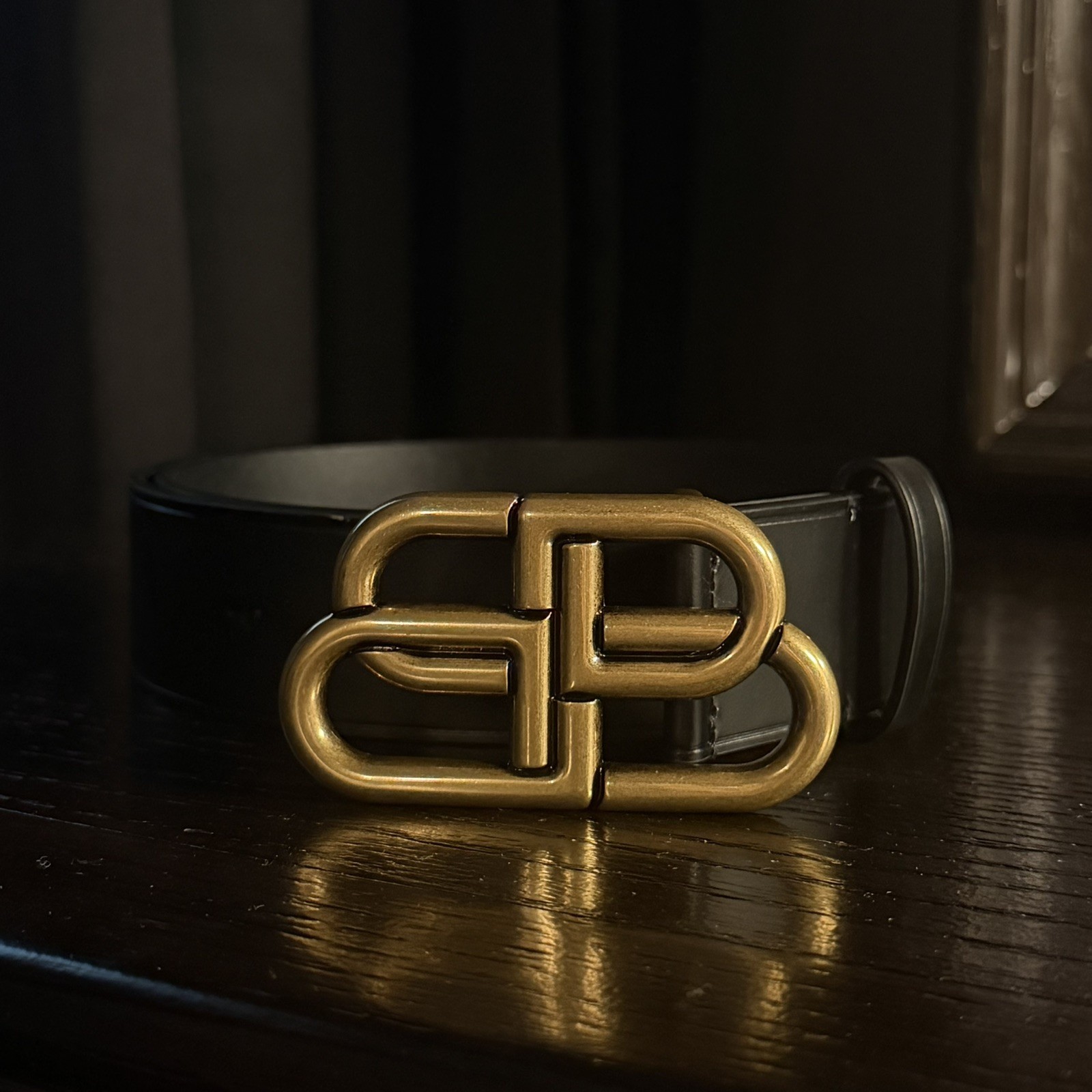 Balenciaga BB Logo Leather Mens Belt In Black Size 80cm 570370