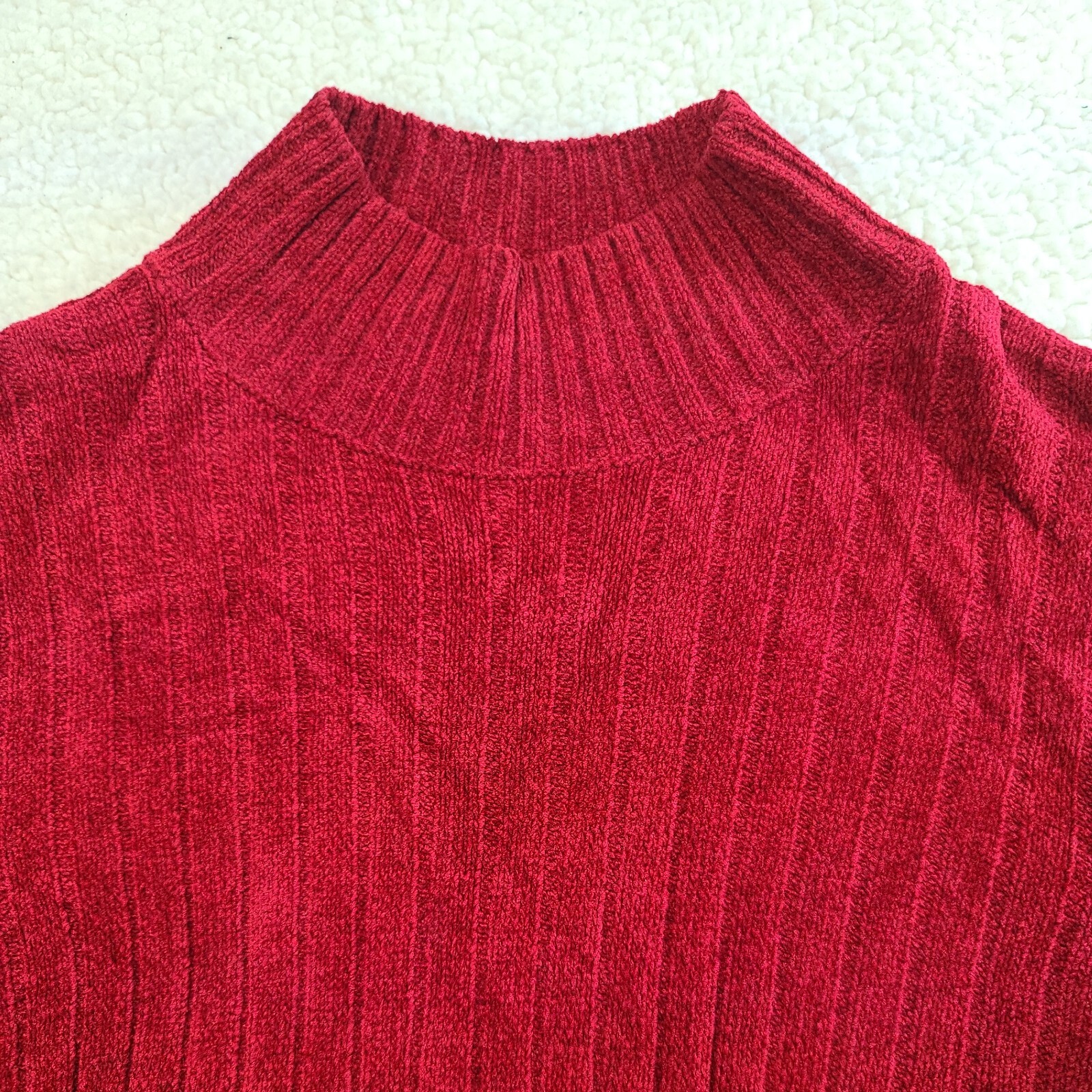 LIZ CLAIBORNE Sweater Womens XL Red Mock Neck Tight Knit Short Sleeve Comfort