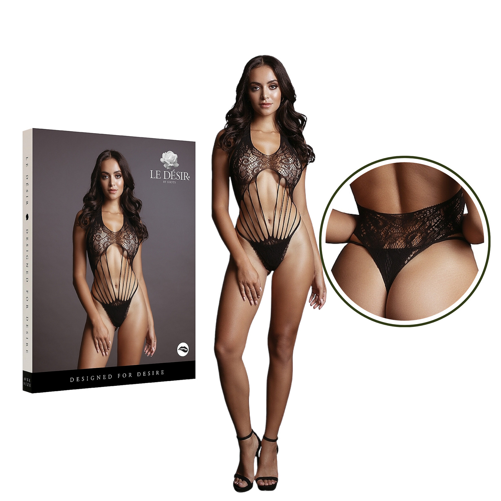 One Size Adjustable Strappy Lace Teddy Halter Neck Bodysuit Fishnet Lingerie