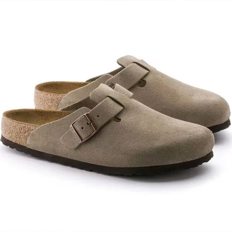 Birkenstock Boston Suede Leather Soft Footbed Unisex Clog Taupe Casual Shoes