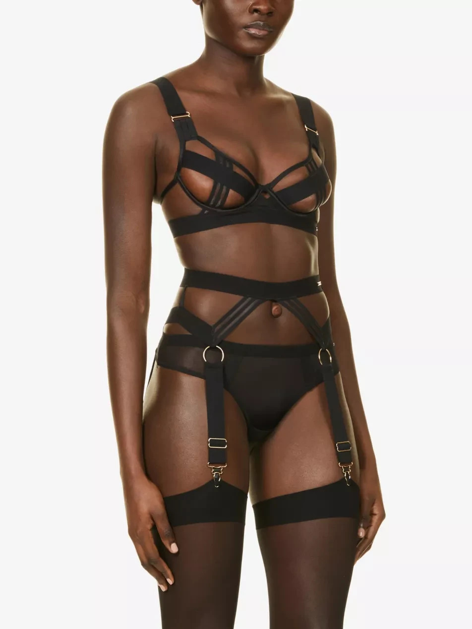 Bluebella L109317 Black Sutton Elasticated Stretch Suspender Belt Size US 4/XS