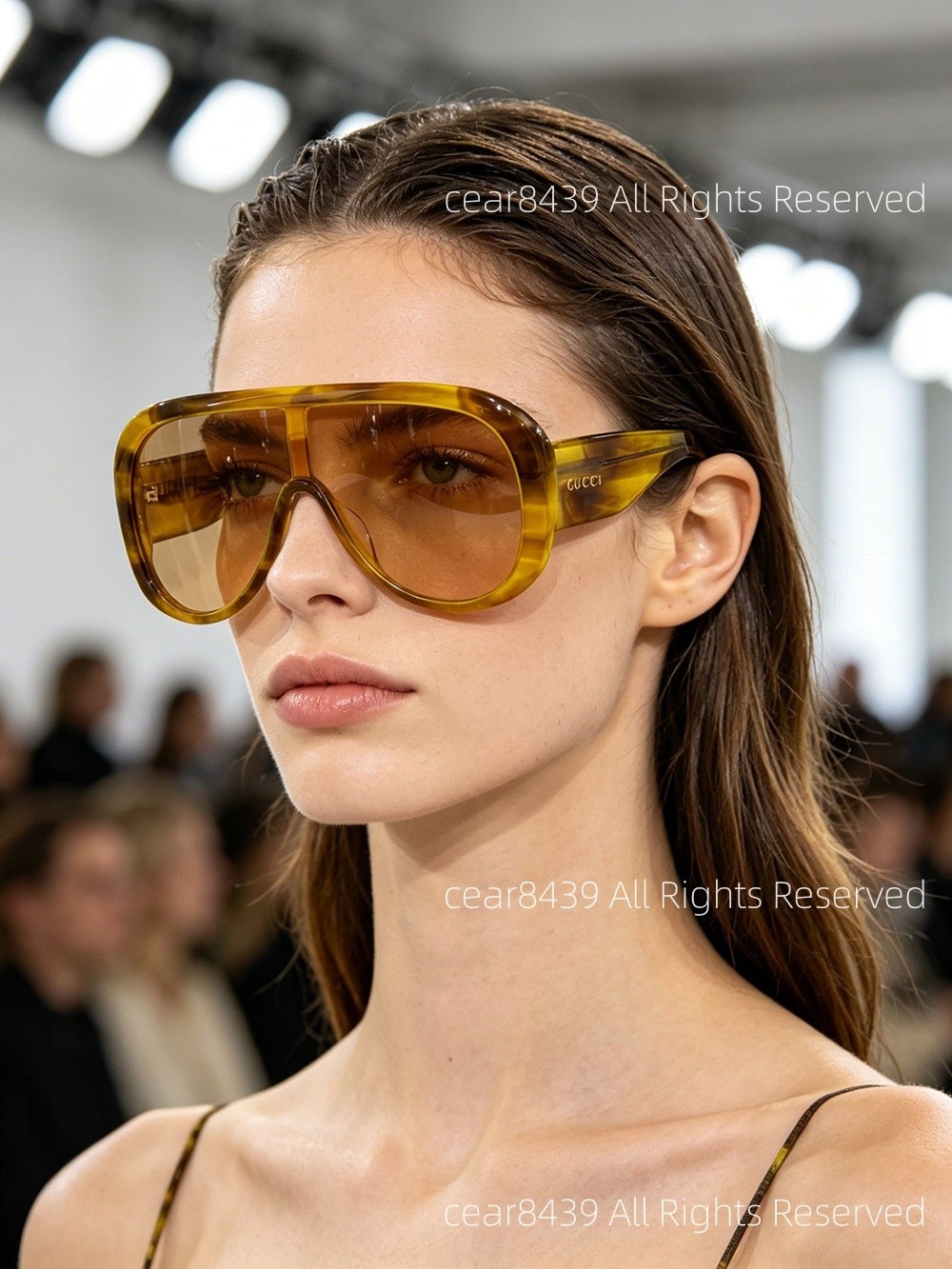 Gucci GG2164 Shield Women Sunglasses Oversized Amber One Piece Lens Luxury Shade