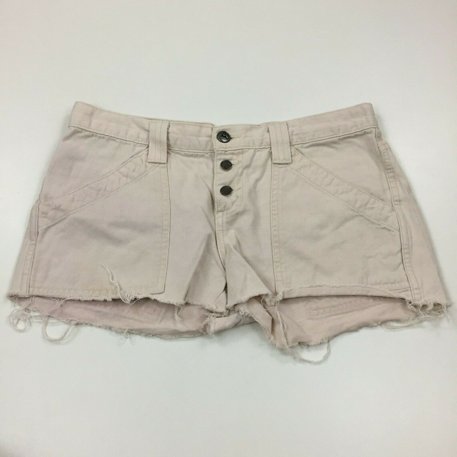 JOIE Light Beige Raw Edge Hem Button Fly Cotton Denim Shorts Womens sz 29