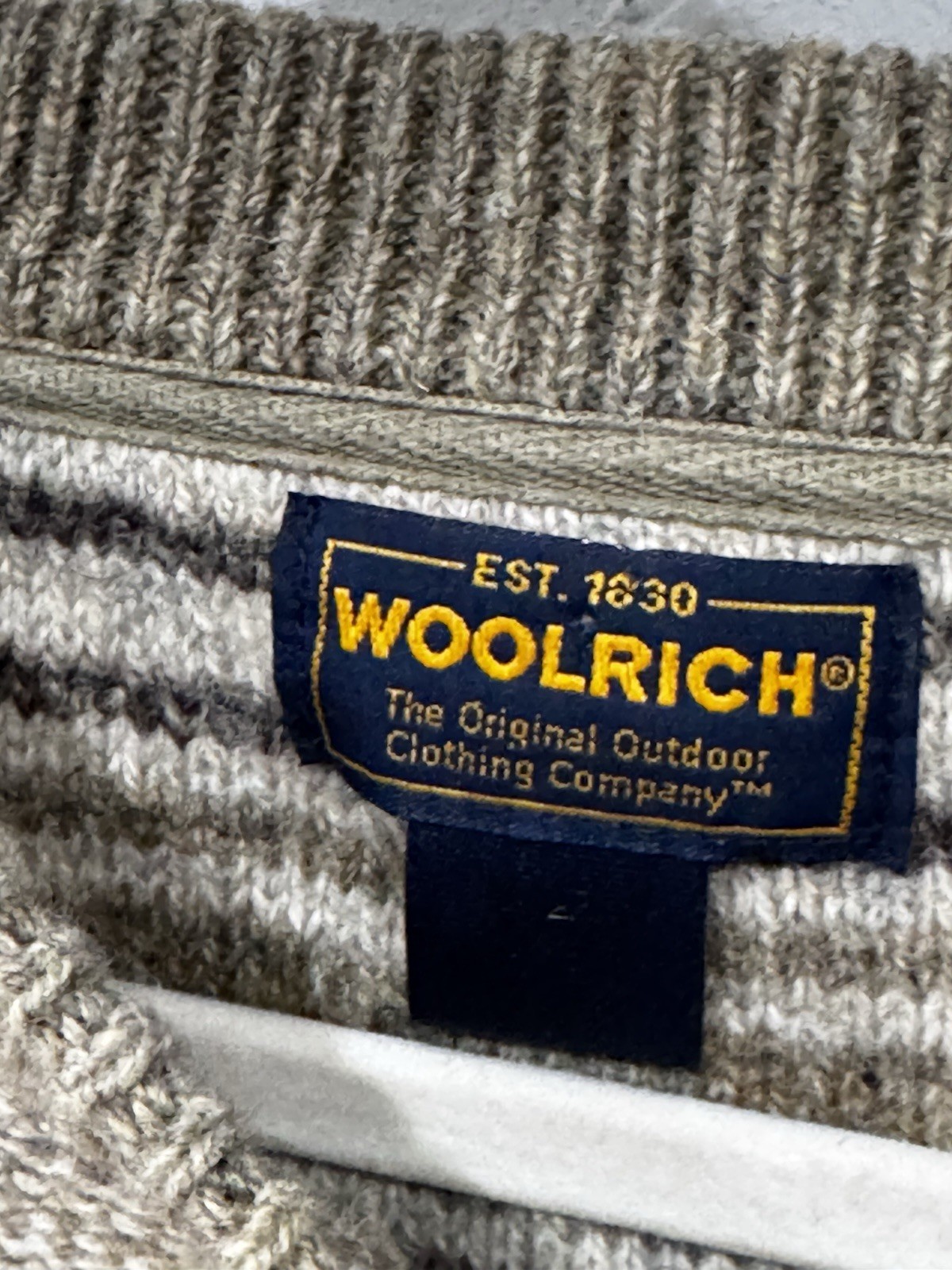 Vintage Mens Woolrich Wool Blend Sweater Khaki Tan 9028 Stripe XL A1