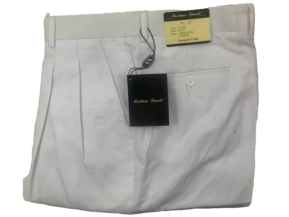 🔥 🔥🔥 NEW Fortino Landi White Dress Pants Double Pleat Cuffed Slacks