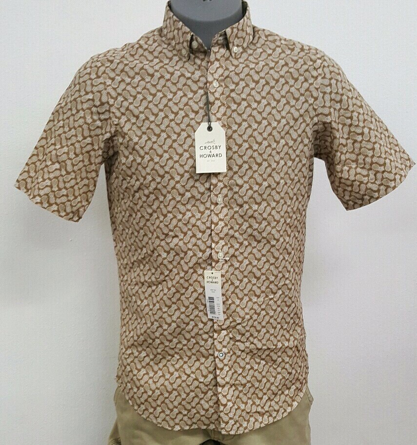 Crosby & Howard Khaki Brown Pineapple S/S Men’s Shirt NWT $79.50 Choose Size