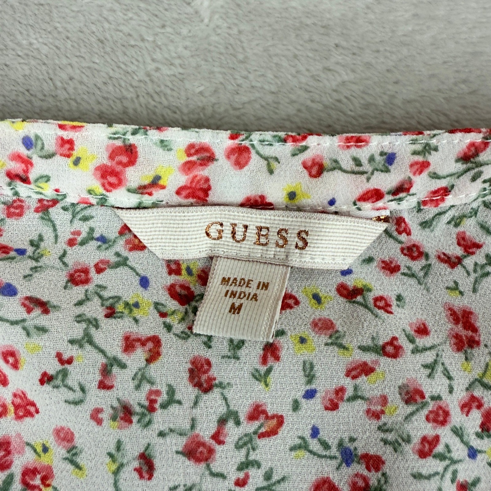 GUESS Babydoll Shirt Women M Pink Floral Embroidered Blouse Top Boho Cottagecore