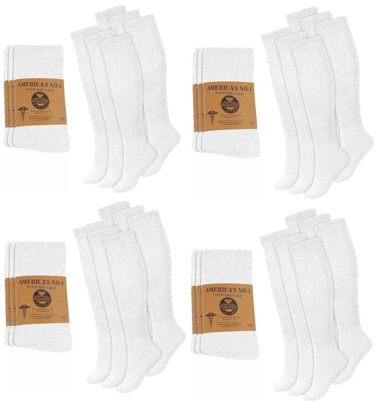 Diabetic Over The Calf Socks Wholesale Bulk Lot Men White Knee High 10-13 13-16