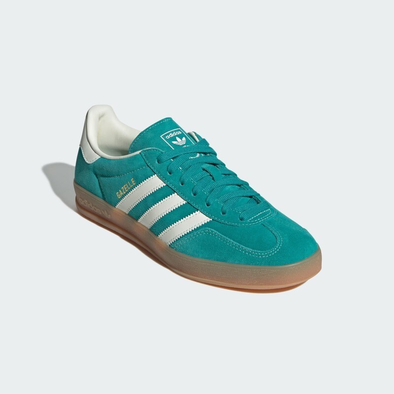 Adidas Gazelle Indoor Pure Teal Off White Gold Womens Sports Sneaker JQ8391