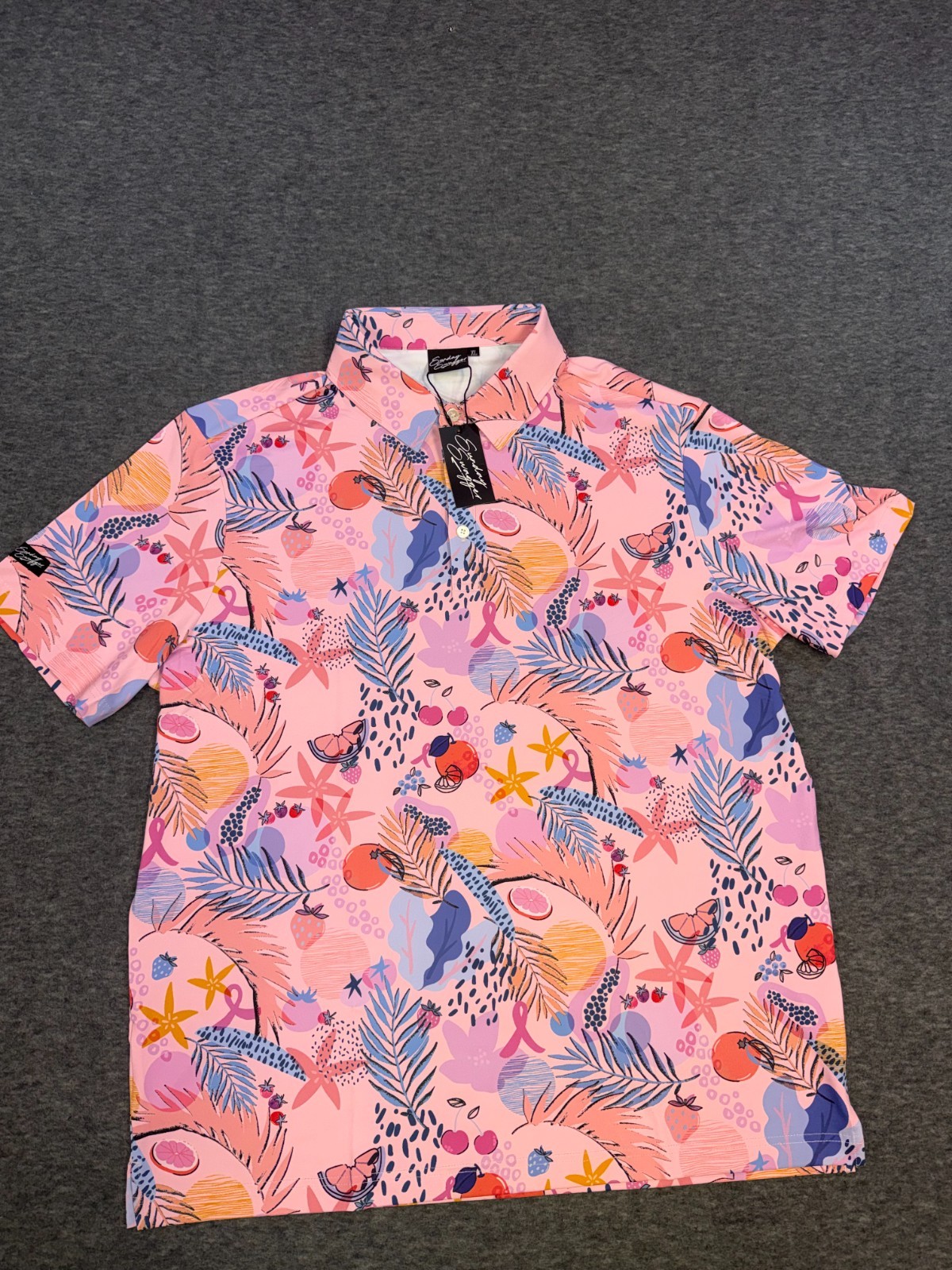 Sunday Swagger Mens Golf Polo Fighting Fruits Breast Cancer Awareness Pink